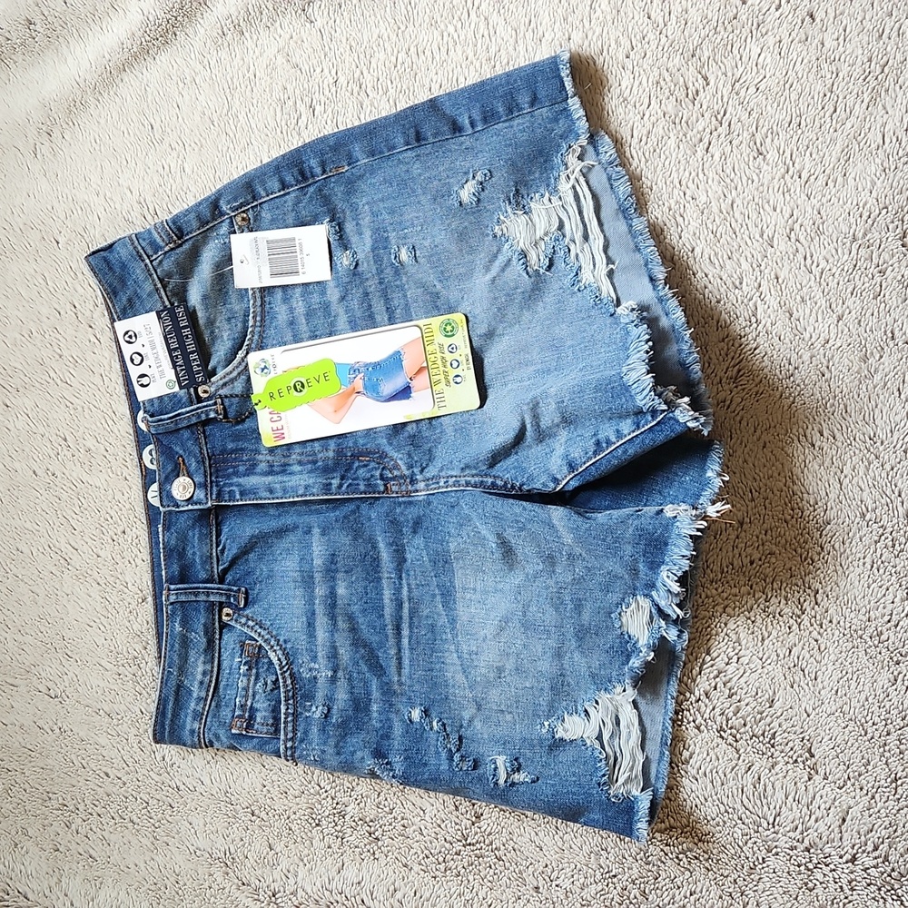 NWT Peace Love Eco by Rewash jean shorts super high rise wedge midi 5 juniors